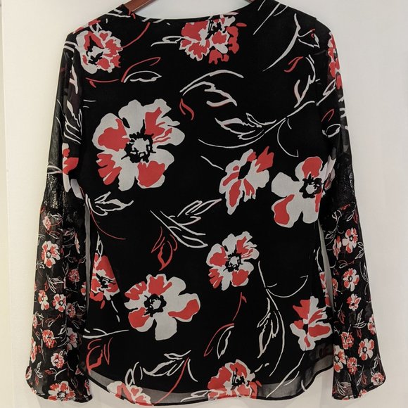 Calvin Klein Long Sleeve Floral Bell Sleeves Blouse Size XS - Picture 4 of 14